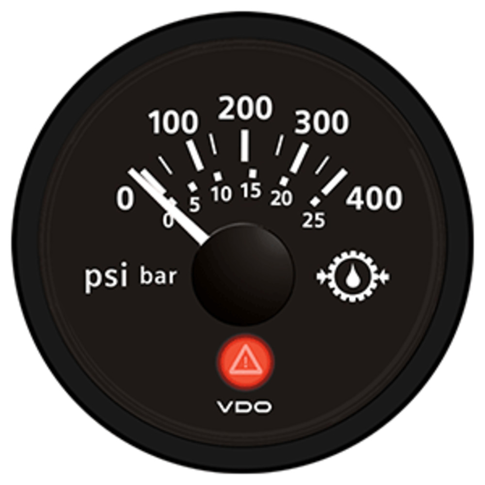 VDO Viewline Onyx 400 PSI/25 bar Gear Pressure Gauge 12/24V - Use with VDO Sender