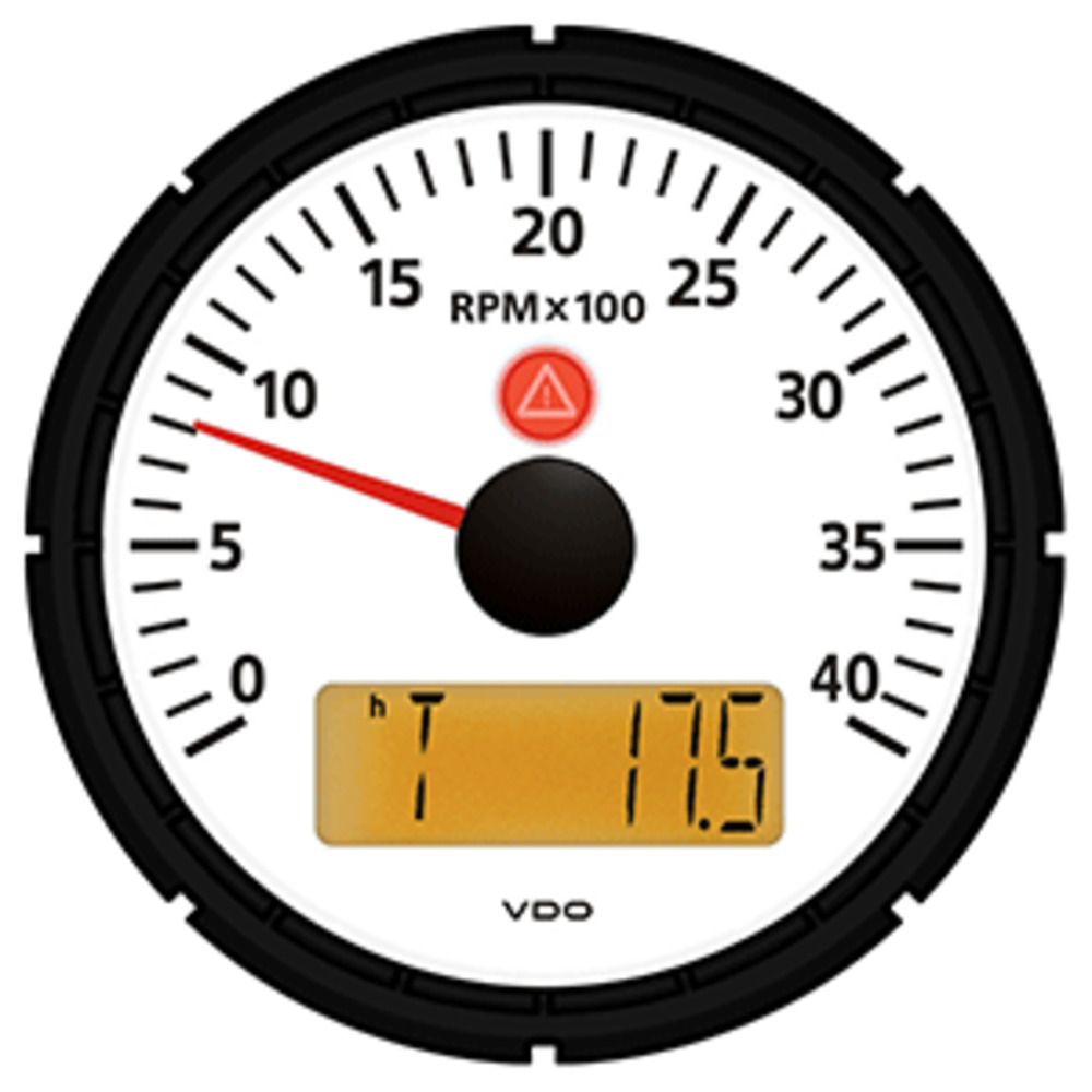 VDO Viewline Ivory 4,000 RPM 3-3/8" (85mm) Marine Tachometer w/2 Hourmeters, Clock and Voltmeter - 12/24V