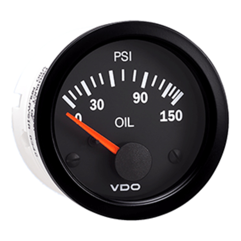 VDO Vision Black 150 PSI Oil Pressure Gauge - Use with VDO Sender - 12V