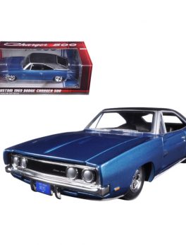 Custom 1969 Dodge Charger 500 Blue Poly 1/24 Diecast Model Car by Autoworld AW24005