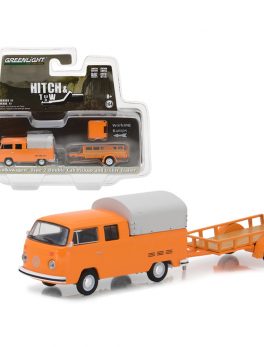 1978 Volkswagen Type 2 Double Cab Pickup Truck Orange with Utility Trailer Hitch and Tow Series 11 1/64 Diecast Model Car by Greenlight 32110A