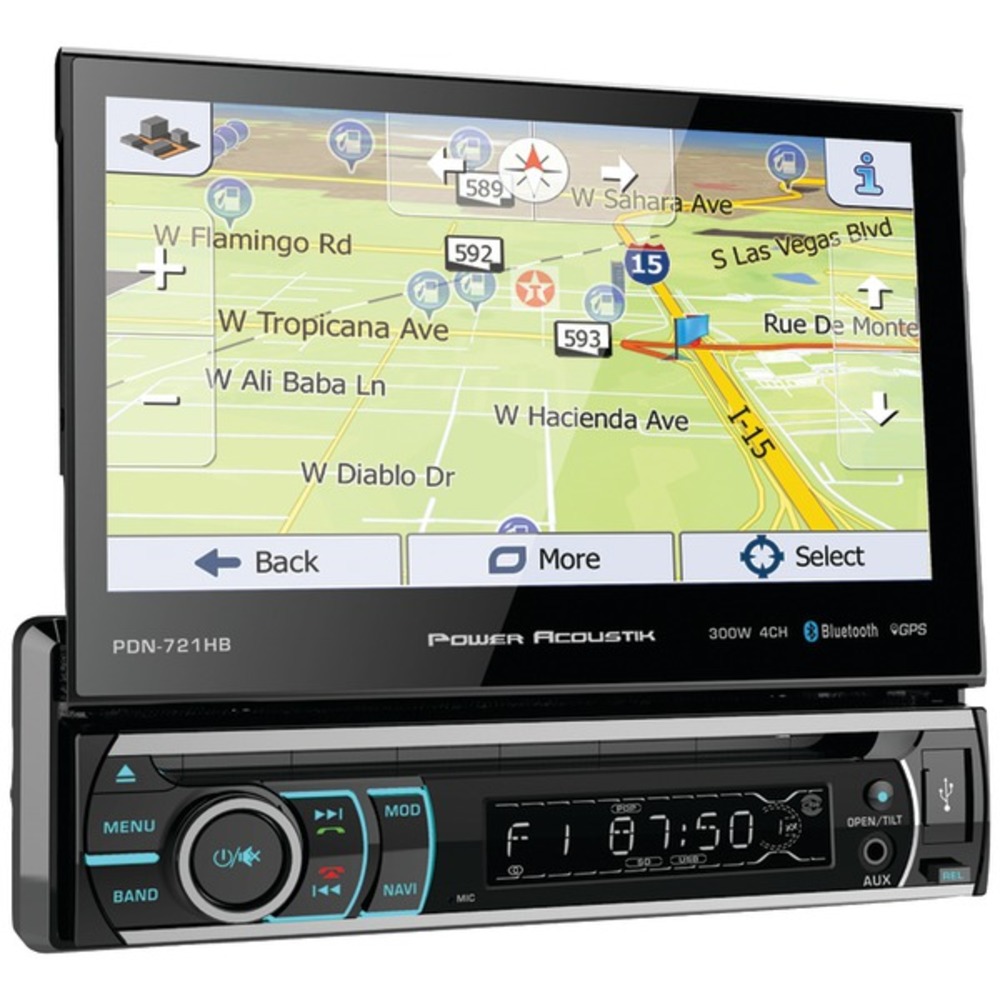 Power Acoustik PDN-721HB 7" Incite Single-DIN In-Dash GPS Navigation Motorized LCD Touchscreen DVD Receiver with Detachable Face and Bluetooth