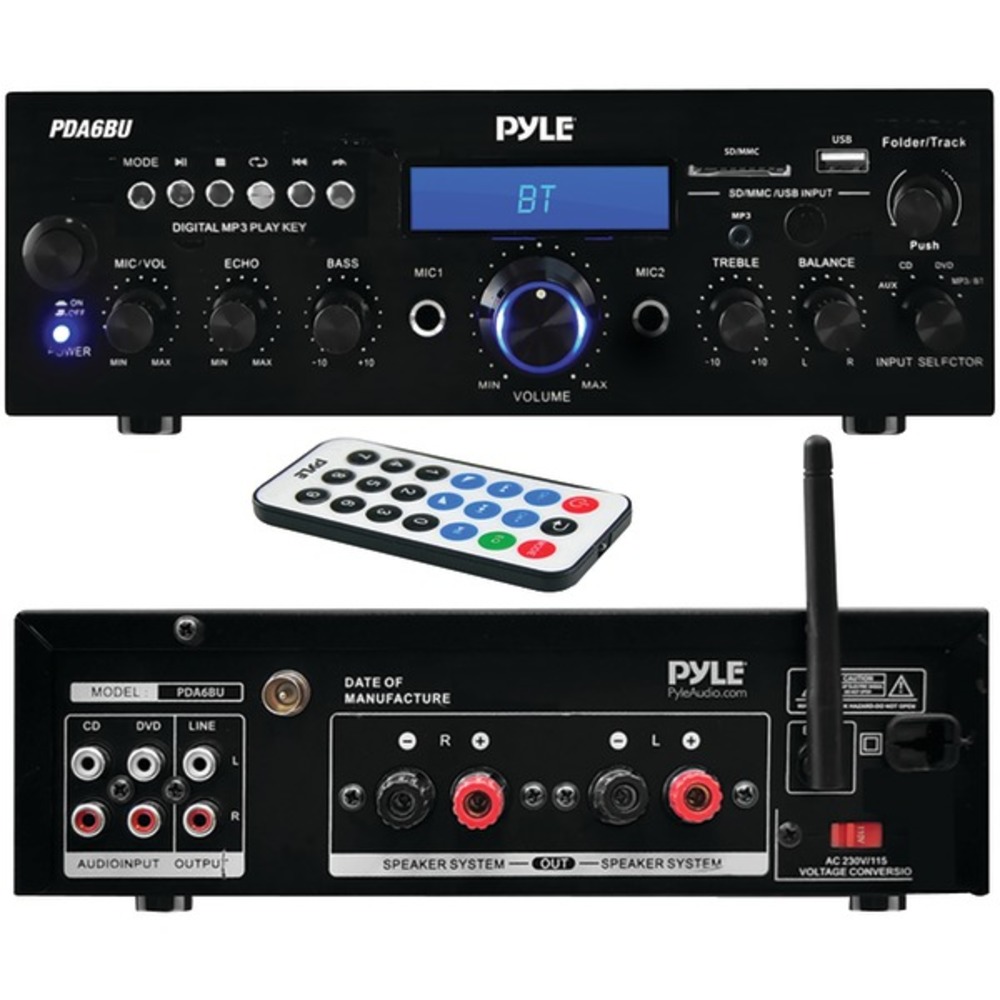 Pyle Home PDA6BU 200-Watt Bluetooth Stereo Amp Receiver with USB and SD Card Readers