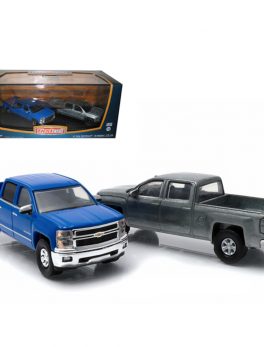 2014 Chevrolet Silverado LTZ Pickup Trucks 2 Piece Set Blue and Raw Metal Versions First Cut 1/64 Diecast Model Cars by Greenlight 29827