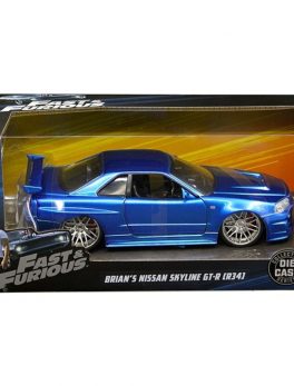 Brian's Nissan GTR Skyline R34 Blue Fast and Furious Movie 1/24 Diecast Model Car by Jada 97173