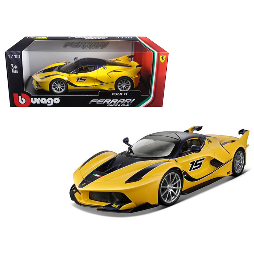 Ferrari FXX-K #15 Yellow 1/18 Diecast Model Car by Bburago 16010Y