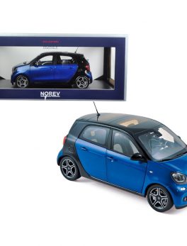 2015 Smart For Four Black and Blue 1/18 Diecast Model Car by Norev 183435