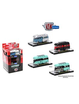 Auto Thentics 3 Cars Set of 1959 Volkswagen Double Cab Truck with Campers IN PLASTIC CASES 1/64 Diecast Model Cars by M2 Machines 32500-MJS05