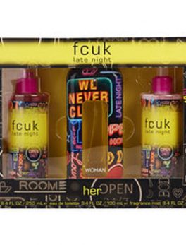 Fcuk Late Night Edt Spray 3.4 Oz and Body Lotion 8.4 Oz and Fragrance Mist 8.4 Oz For Women