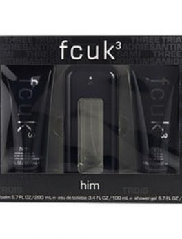 Fcuk 3 Edt Spray 3.4 Oz and Aftershave Balm 6.7 Oz and Shower Gel 6.7 Oz For Men