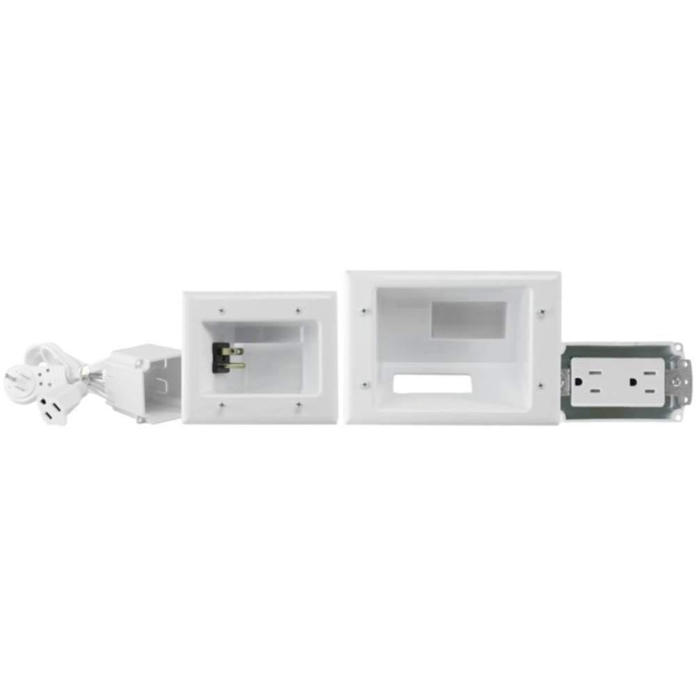 DataComm Electronics 45-0024-WH Recessed Pro-Power Kit with Duplex Receptacle and Straight Blade Inlet