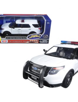 2015 Ford Police Interceptor Utility White with Light Bar and Sound 1/24 Diecast Model Car by Motormax 79535