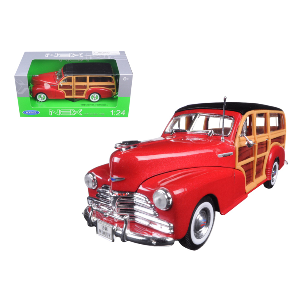 1948 Chevrolet Woody Wagon Fleetmaster Red 1/24 Diecast Model Car by Welly 22083r