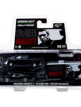 2016 RAM 2500 Pickup Truck and 1968 Dodge Charger R/T and Enclosed Car Hauler Bullitt (1968) Movie 1/64 Diecast Model Cars by Greenlight 31020B
