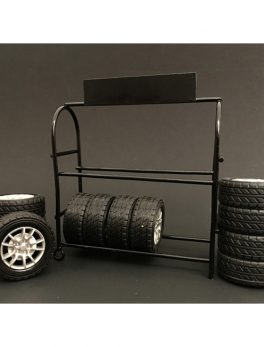 Metal Tire Rack with Rims and Tires for 1/18 Scale Models by American Diorama 77518