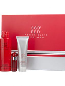 Perry Ellis 360 Red Edt Spray 3.4 Oz and Shower Gel 3 Oz and Deodorant Body Spray 6.8 Oz and Edt Spray.25 Oz Mini For Men