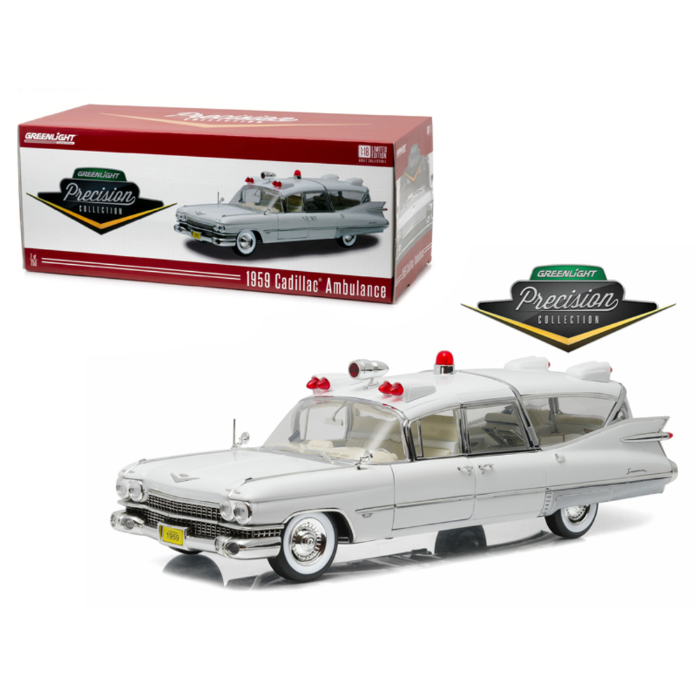 1959 Cadillac Ambulance White Precision Collection Limited Edition 1/18 Diecast Model Car by Greenlight GL18004