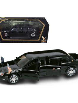 2001 Cadillac Deville Presidential Limousine Black with Flags 1/24 Diecast Car Model by Road Signature 24018