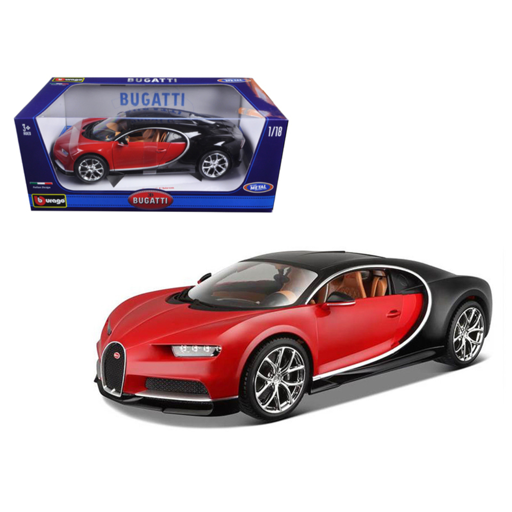2016 Bugatti Chiron Red with Black 1/18 Diecast Model Car by Bburago 11040R