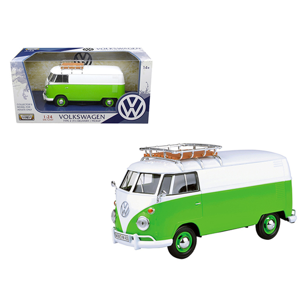 Volkswagen Type 2 (T1) Delivery Van Green/White 1/24 Diecast Model Car by Motormax 79551WTGRN