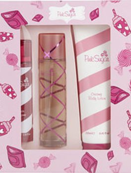 Pink Sugar Edt Spray 3.4 Oz and Hair Perfume Spray 3.3 Oz and Body Lotion 8.4 Oz For Women