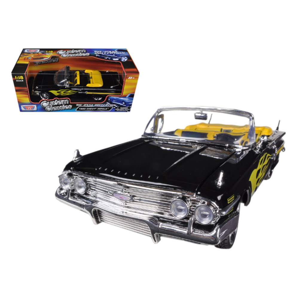 1960 Chevrolet Impala Black With Flames Custom 1/18 Diecast Model Car by Motormax 79009MJBK