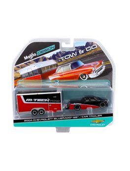 2004 Chevrolet Silverado SS with Car Trailer Red / Black Tow and Go 1/64 Diecast Model by Maisto 15368C