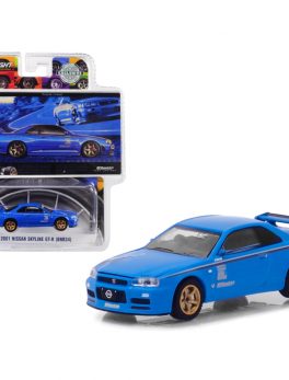 2001 Nissan Skyline GT-R (BNR34) Blue Track Meat BFGoodrich Vintage Ad Cars Hobby Exclusive 1/64 Diecast Model Car by Greenlight 29944