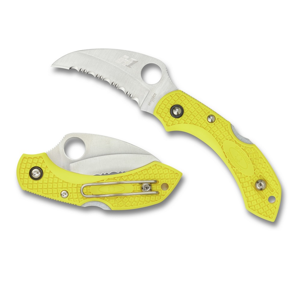 Spyderco Dragonfly 2 2.25 in H1 Hawkbill Serrated Yellow FRN