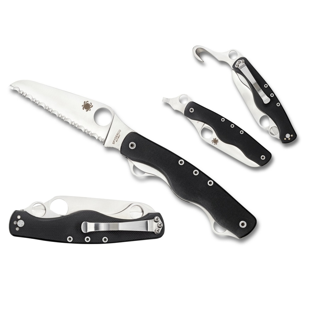 Spyderco ClipiTool Rescue Folder 3.50 in Serrated Black G-10