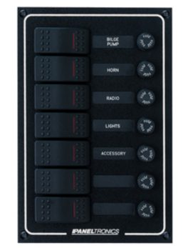 Paneltronics Waterproof DC 7 Position Lighted Rocker and Fuse