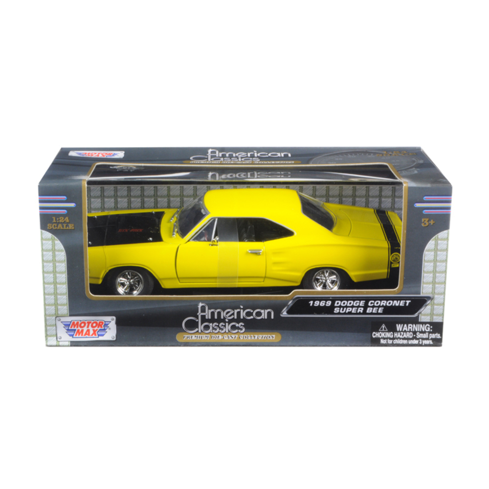 1969 Dodge Coronet Super Bee Yellow 1/24 Diecast Car Model by Motormax 73315y
