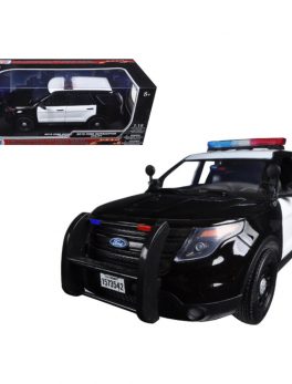 2015 Ford PI Utility Interceptor Black and White Police Car with Light Bar 1/18 Diecast Car Model by Motormax 73542
