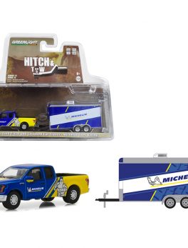 2016 Ford F-150 Michelin Tires and Enclosed Car Trailer Michelin Tires Racing Hitch and Tow Series 13 1/64 Diecast Model Car by Greenlight 32130C