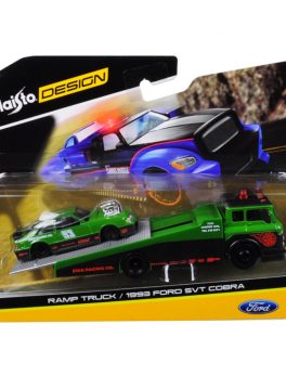 1993 Ford SVT Cobra #93 Green and Black with Ramp Tow Truck Elite Transport 1/64 Diecast Models by Maisto 15055C