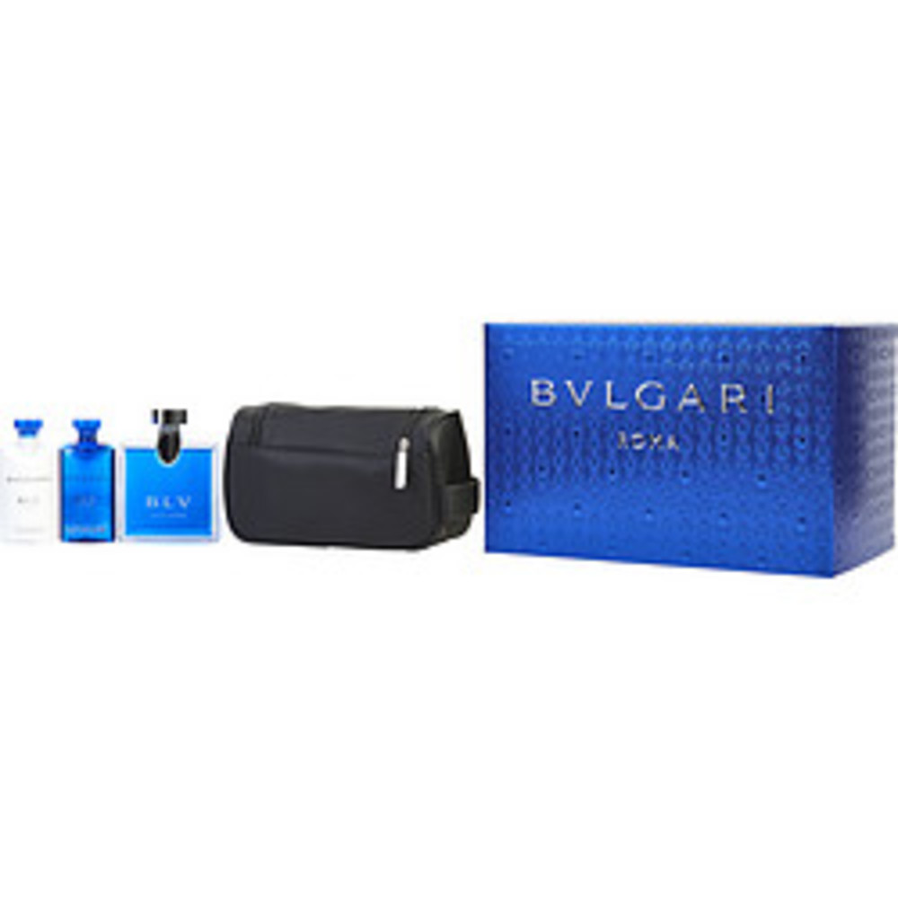Bvlgari Blv Edt Spray 3.4 Oz and Aftershave Balm 2.5 Oz and Shampoo And Shower Gel 2.5 Oz and Toiletry Bag For Men