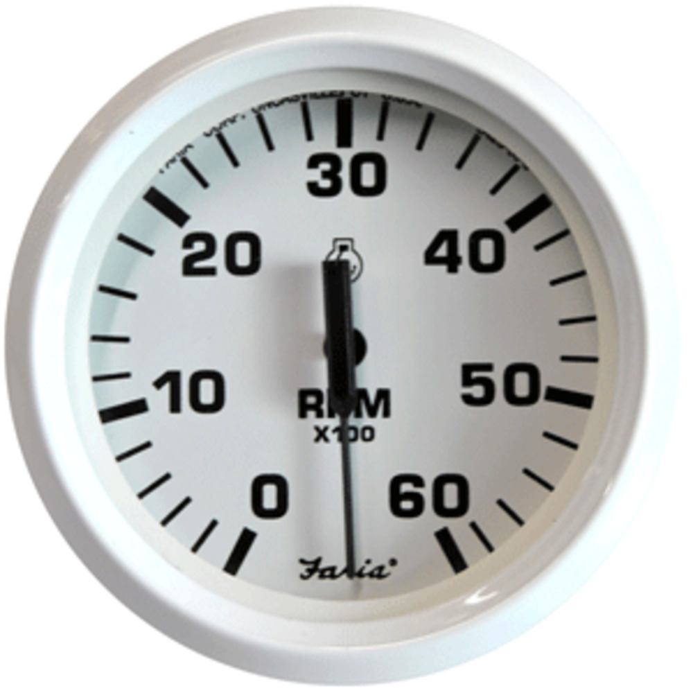 Faria Dress White 4" Tachometer - 6,000 RPM (Gas - Inboard and I/O)