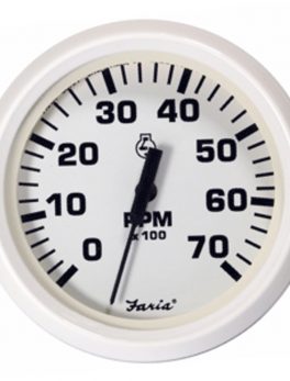 Faria Dress White 4" Tachometer - 7,000 RPM (Gas - All Outboards)