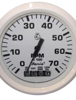 Faria Dress White 4" Tachometer w/Systemcheck Indicator - 7,000 RPM (Gas - Johnson / Evinrude Outboard)