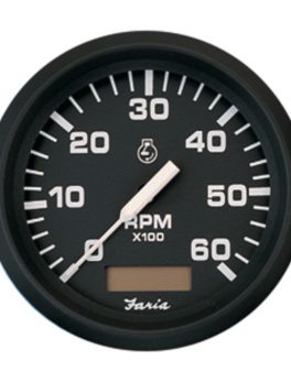Faria Euro Black 4" Tachometer w/Hourmeter - 6,000 RPM (Gas - Inboard)