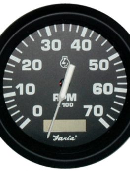Faria Euro Black 4" Tachometer w/Hourmeter - 7,000 RPM (Gas - Outboard)