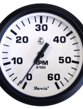 Faria Euro White 4" Tachometer - 6,000 RPM (Gas - Inboard and I/O)
