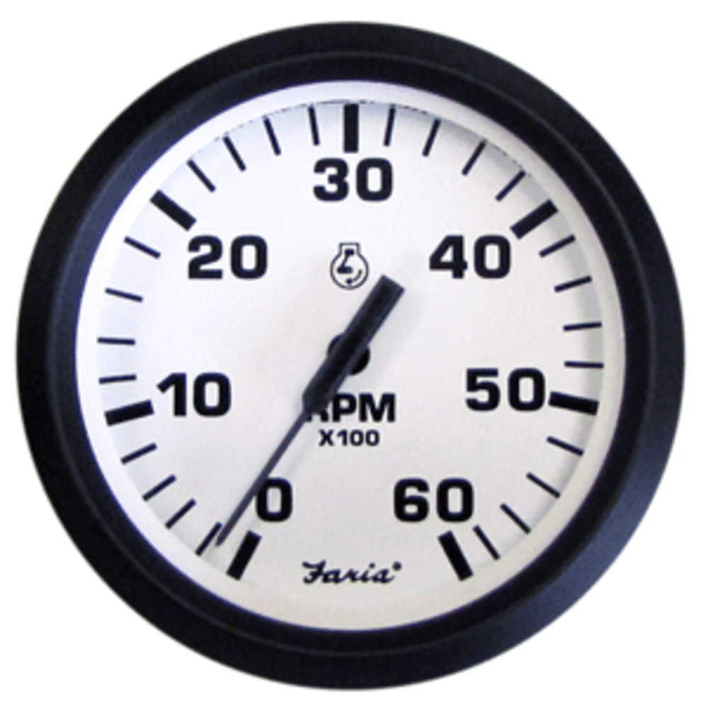 Faria Euro White 4" Tachometer - 6,000 RPM (Gas - Inboard and I/O)