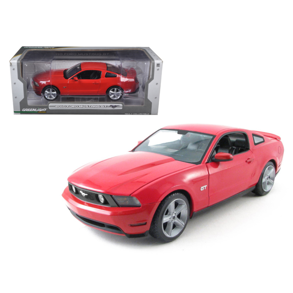 2010 Ford Mustang GT Coupe Torch Red With Charcoal Black Interior With Cashmere White Stripes 1/18 Diecast Car Model by Greenlight 12813