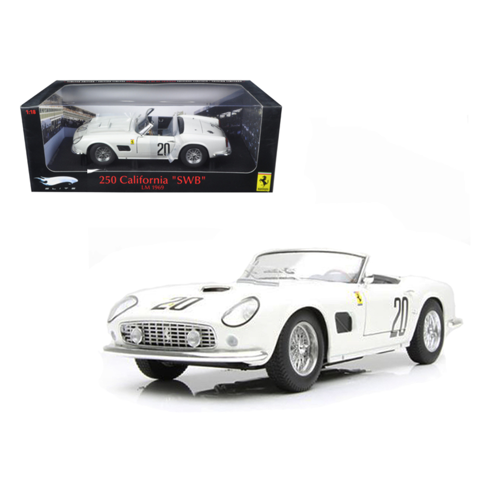 Ferrari 250 California SWB Le Mans 1969 White #20 Elite Edition 1/18 Diecast Car Model by Hotwheels T6931