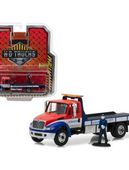 2013 International Durastar BFGoodrich Flatbed Tow Truck with Repair Man Figure HD Trucks Series 12 1/64 Diecast Model by Greenlight 33120B