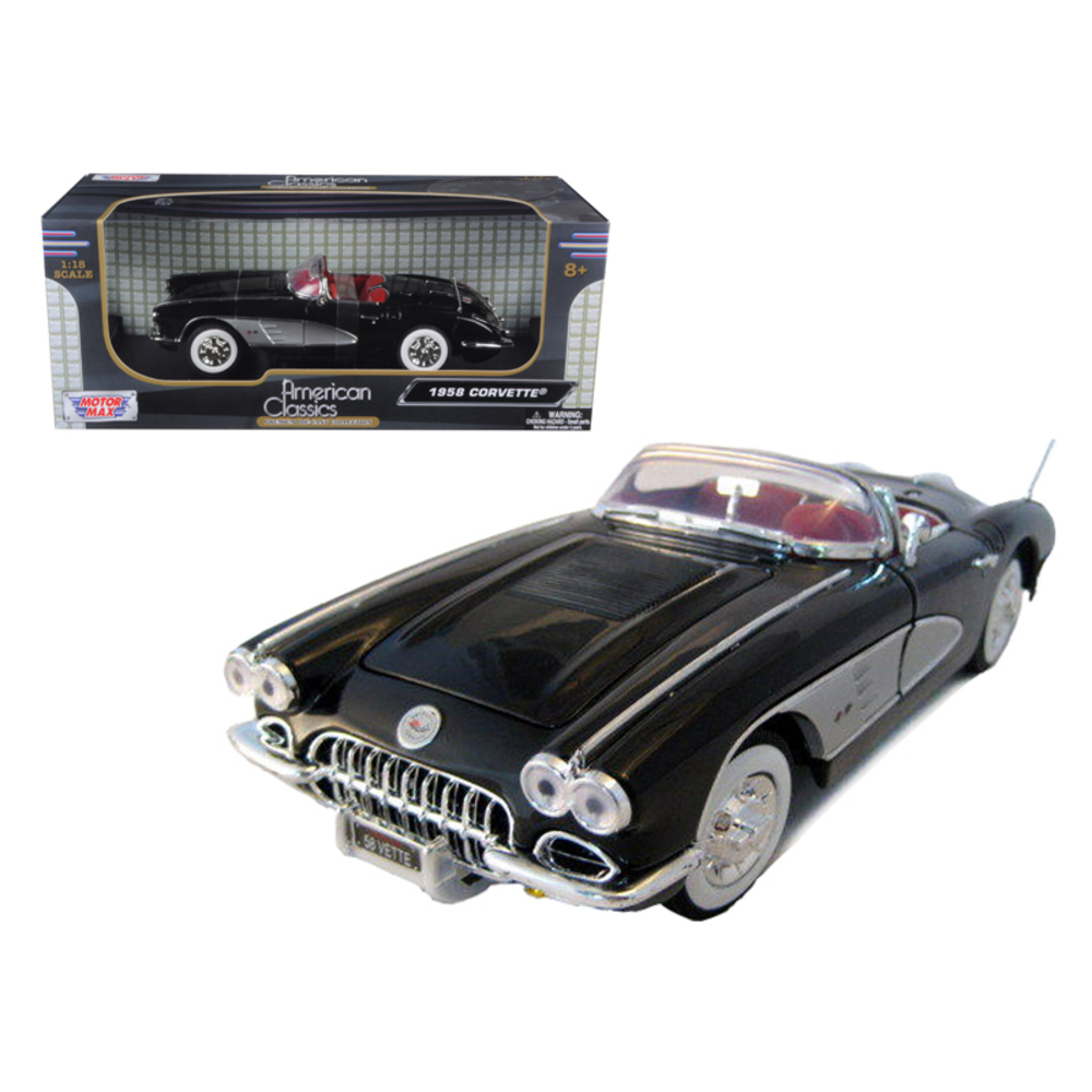 1958 Chevrolet Corvette Convertible Black 1/18 Diecast Model Car by Motormax 73109bk