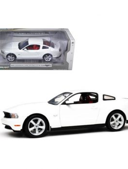 2010 Ford Mustang GT Coupe Performance White with Brich Red Interior With Cashmere White Seat Stripes 1/18 Diecast Car Model by Greenlight 12814
