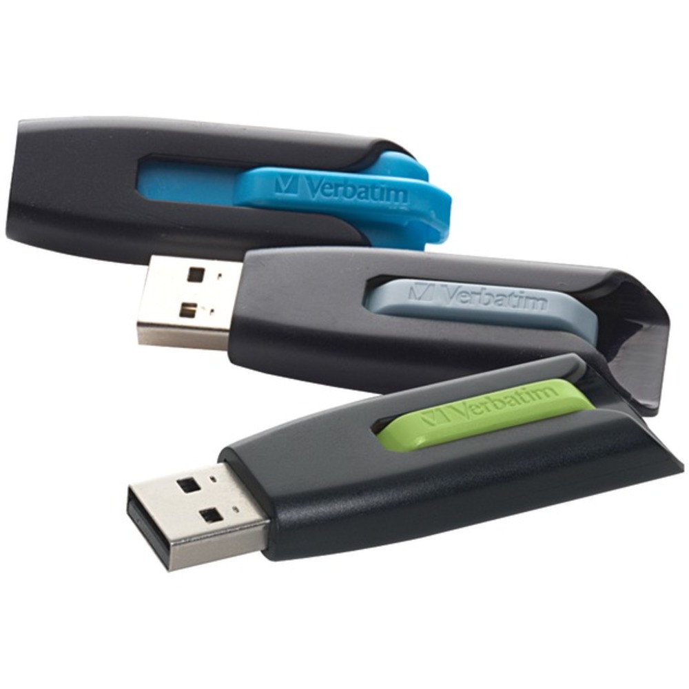 Verbatim 99126 Store "n" Go V3 USB 3.0 Flash Drive (16GB; 3 pk; Blue/Gray/Green)
